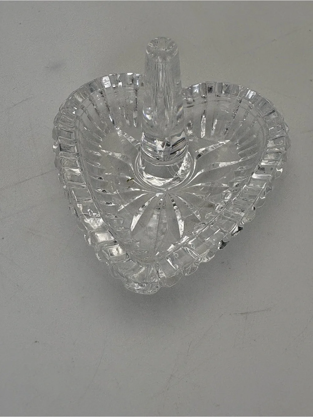 Small Vintage Clear Glass Heart Ring Holder